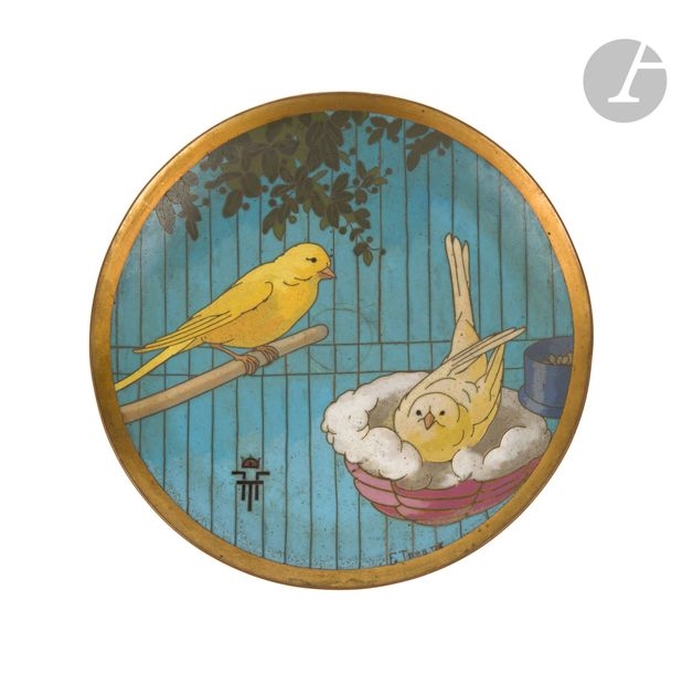 Artwork by André-Fernand Thesmar, Canaries in a cage, Made of bronze