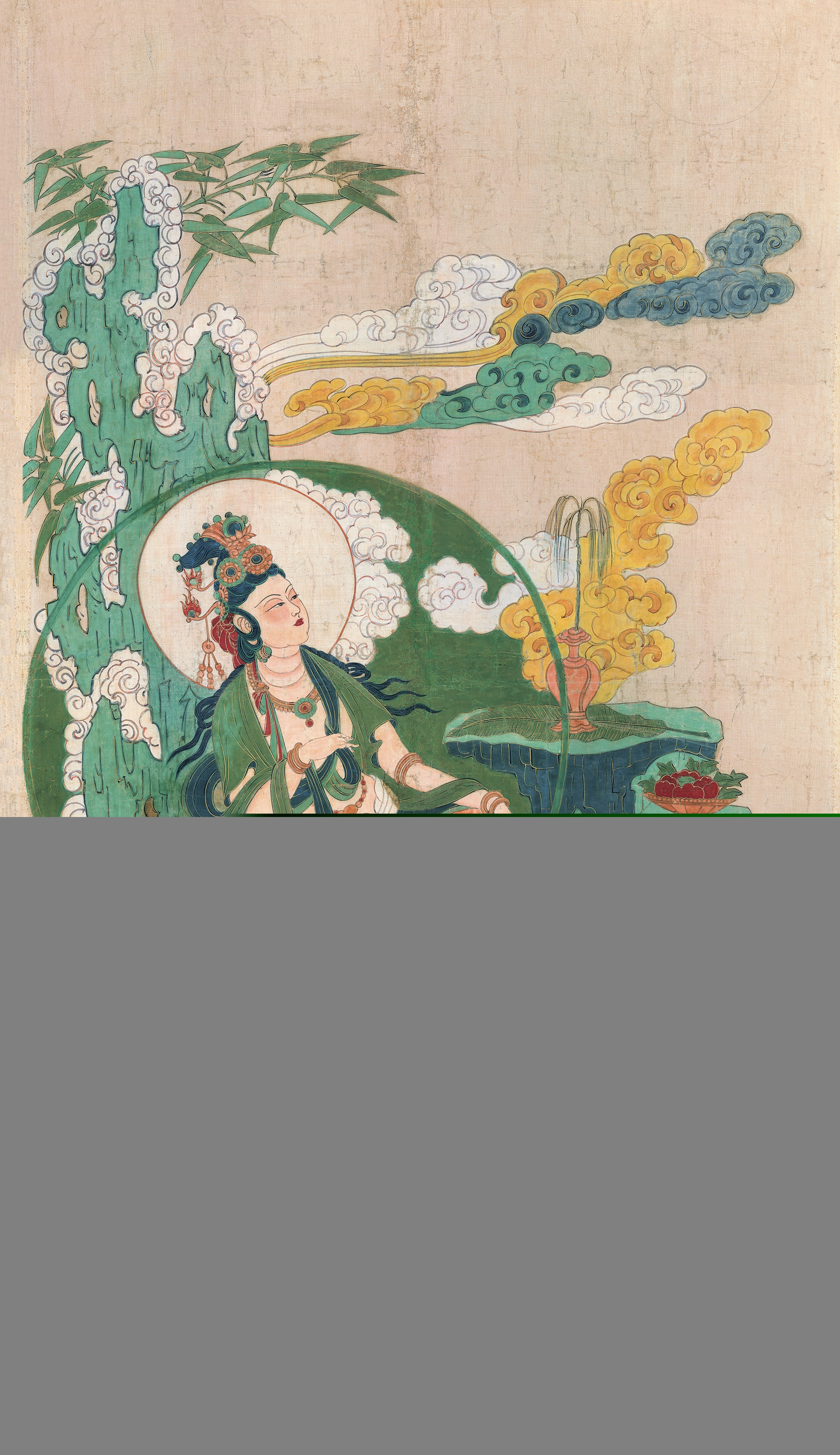 Artwork by Zhang Daqian, GUANYIN OF THE WATER MOON, Made of ink, color, and gold on cotton