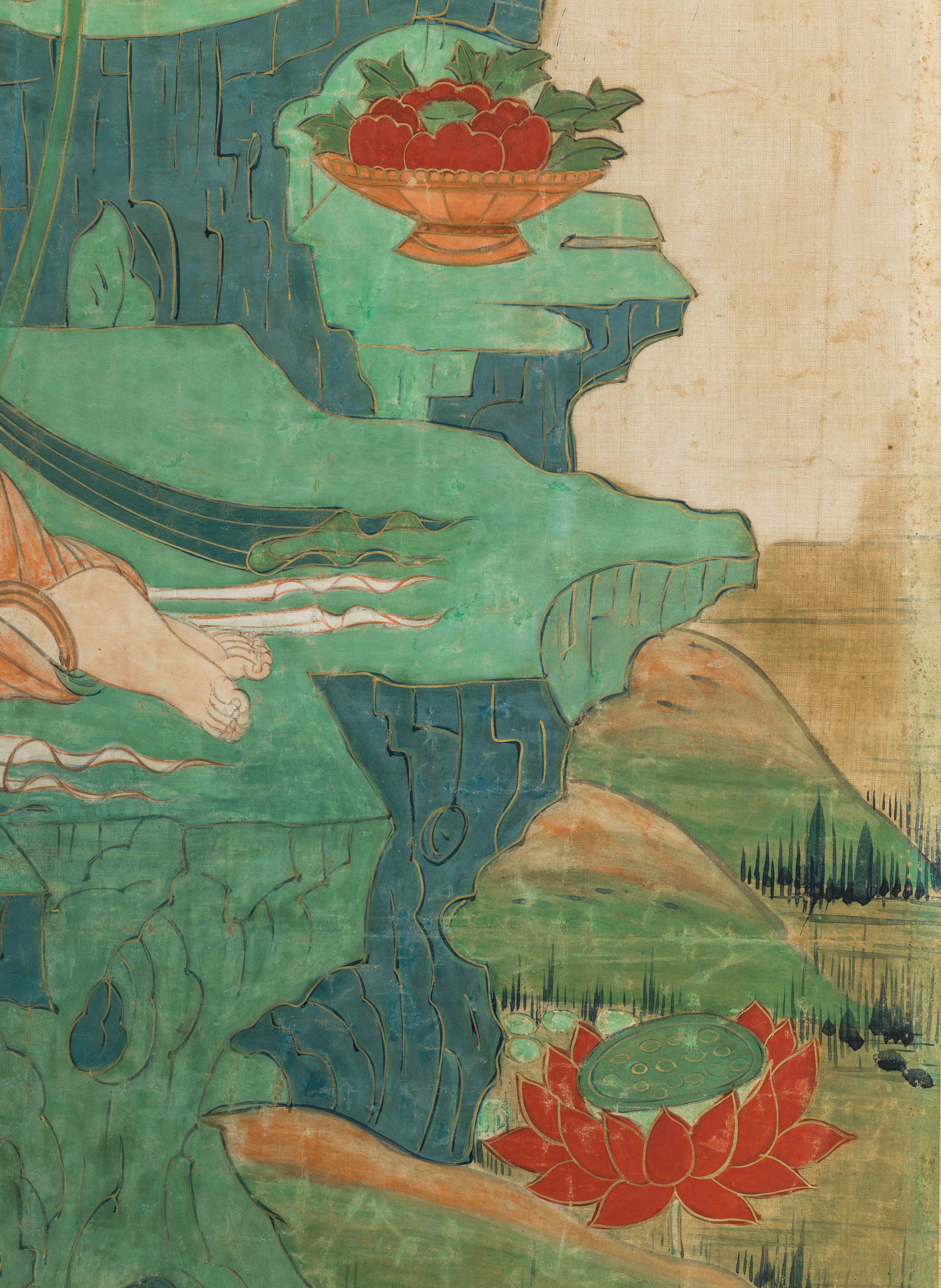 Artwork by Zhang Daqian, GUANYIN OF THE WATER MOON, Made of ink, color, and gold on cotton