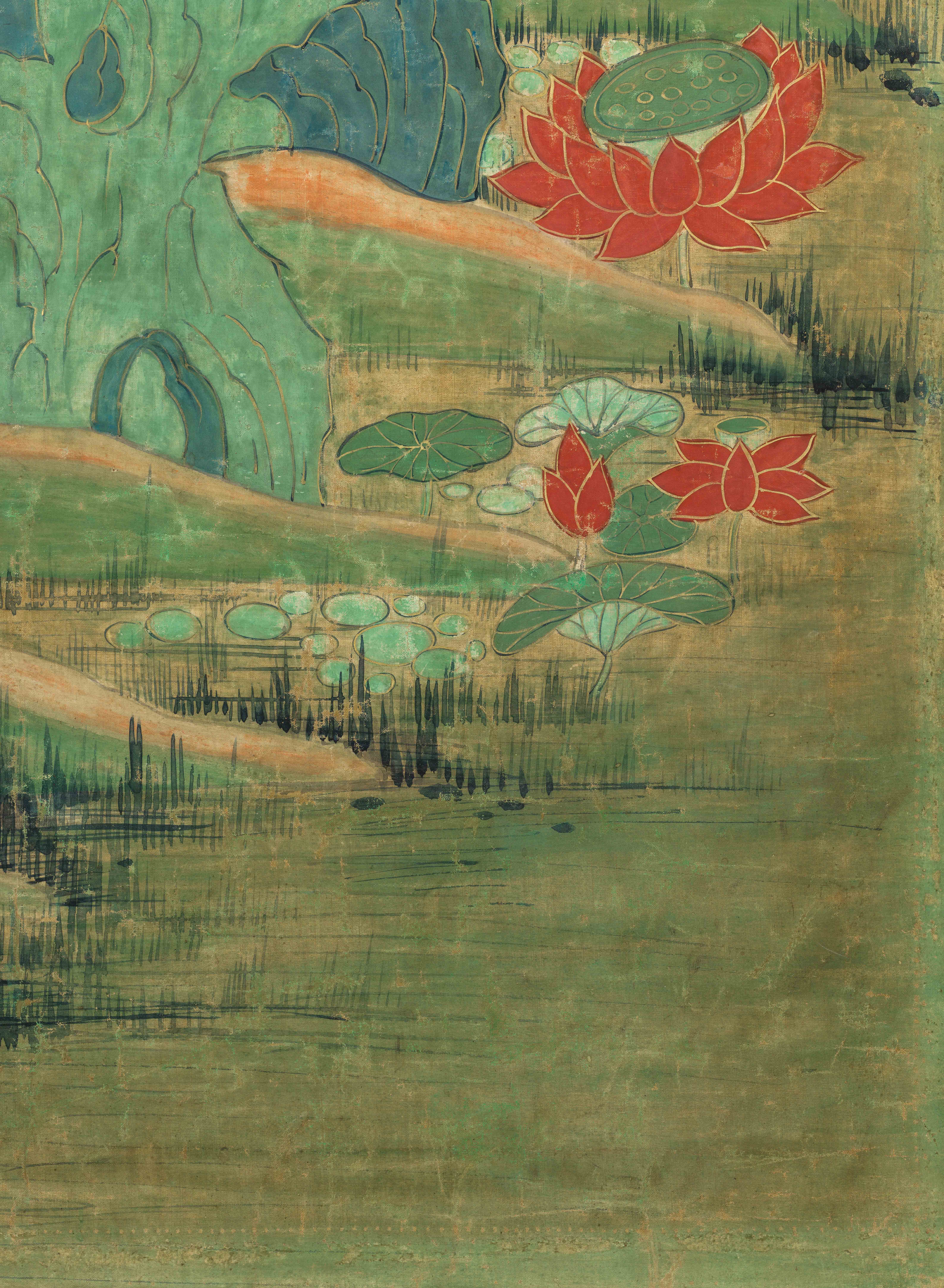 Artwork by Zhang Daqian, GUANYIN OF THE WATER MOON, Made of ink, color, and gold on cotton