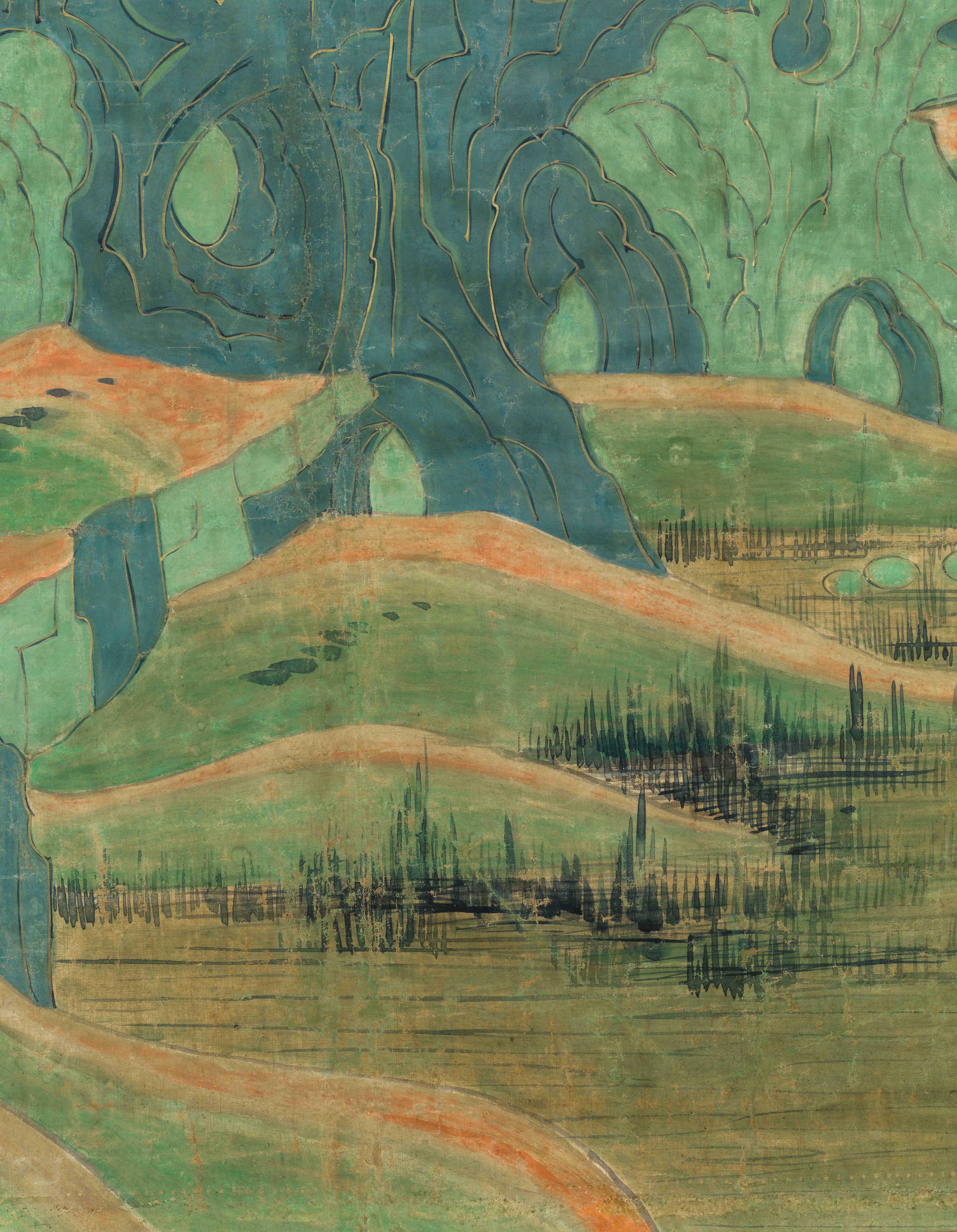 Artwork by Zhang Daqian, GUANYIN OF THE WATER MOON, Made of ink, color, and gold on cotton