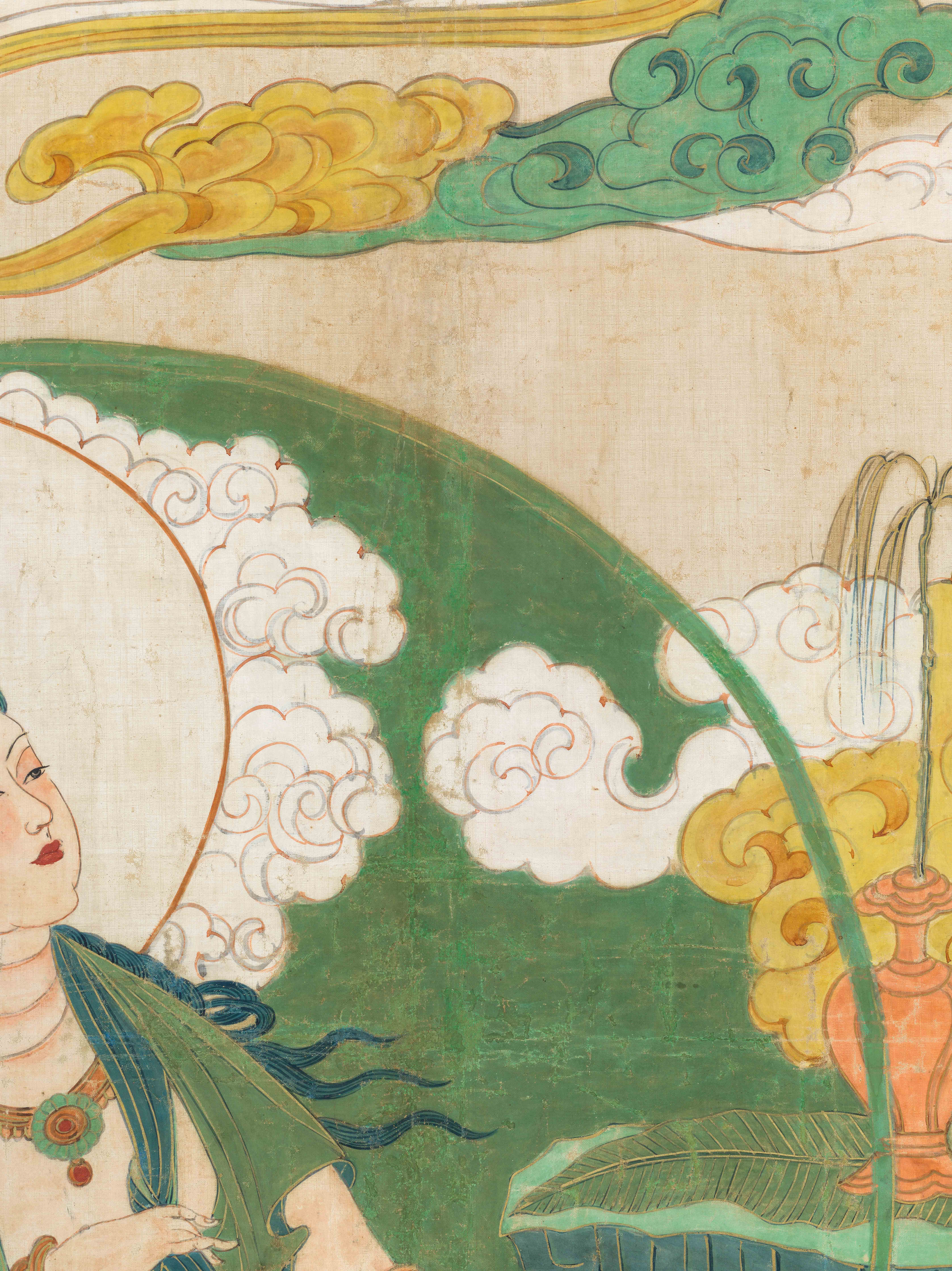 Artwork by Zhang Daqian, GUANYIN OF THE WATER MOON, Made of ink, color, and gold on cotton