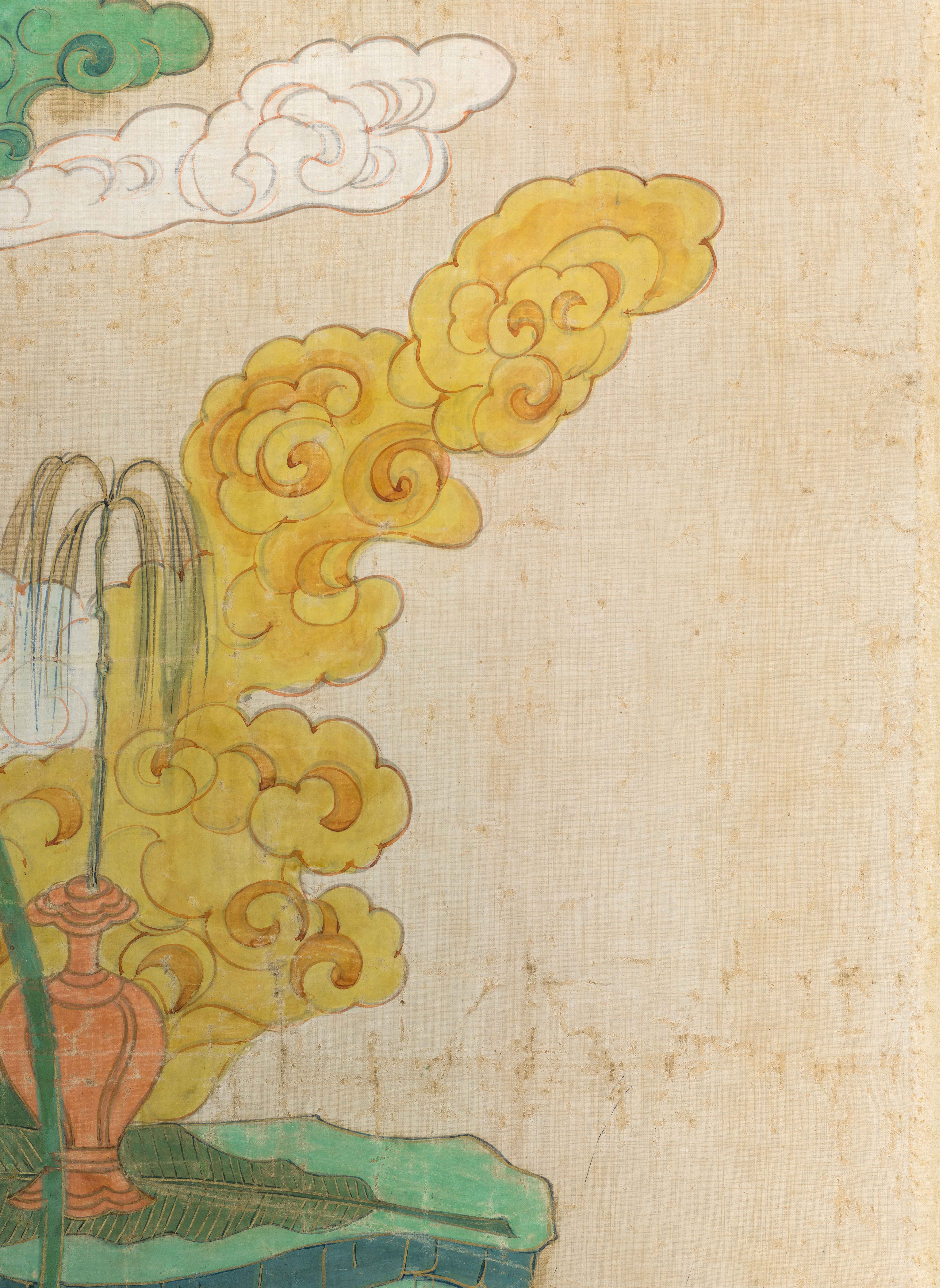 Artwork by Zhang Daqian, GUANYIN OF THE WATER MOON, Made of ink, color, and gold on cotton