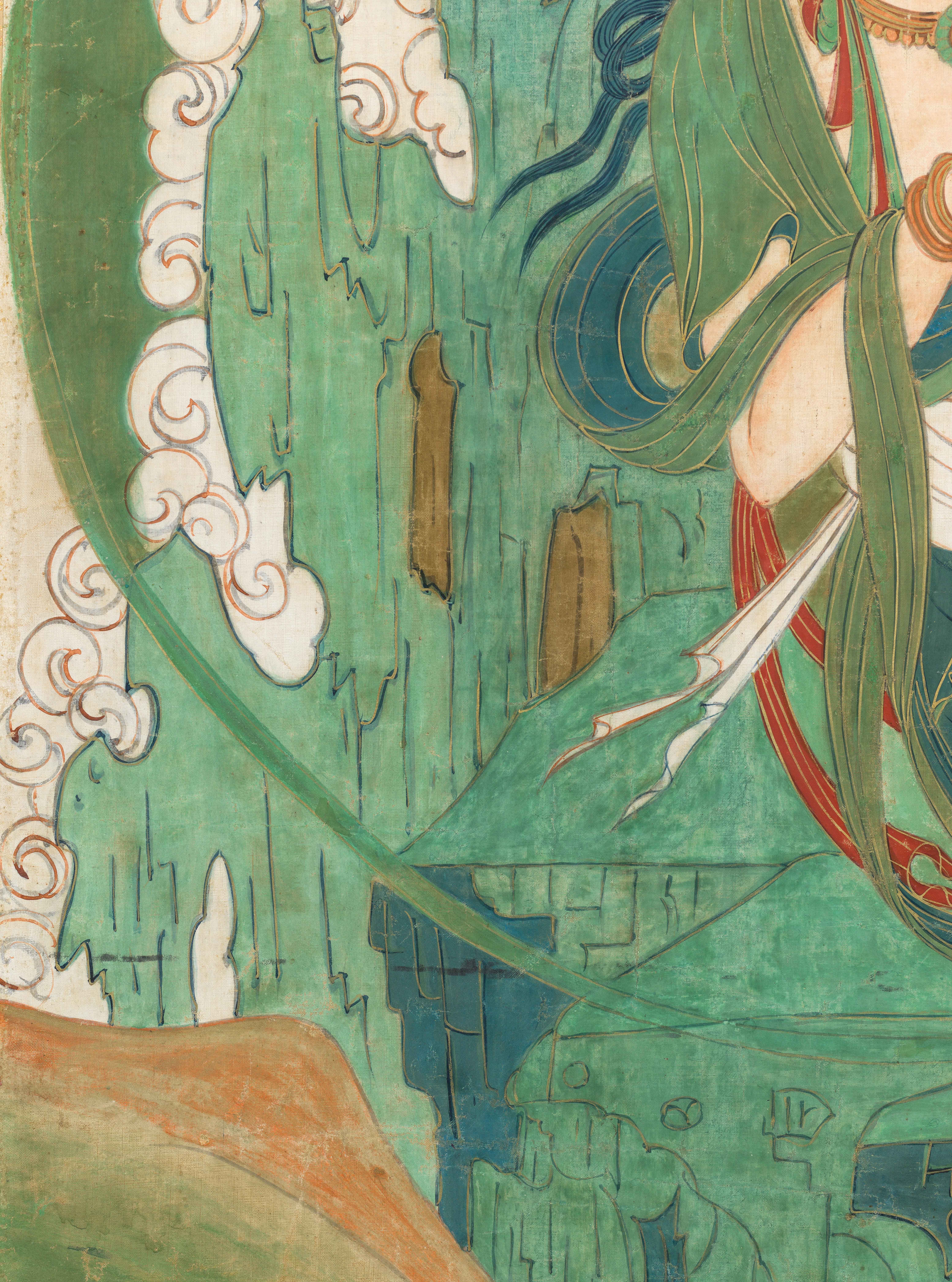 Artwork by Zhang Daqian, GUANYIN OF THE WATER MOON, Made of ink, color, and gold on cotton