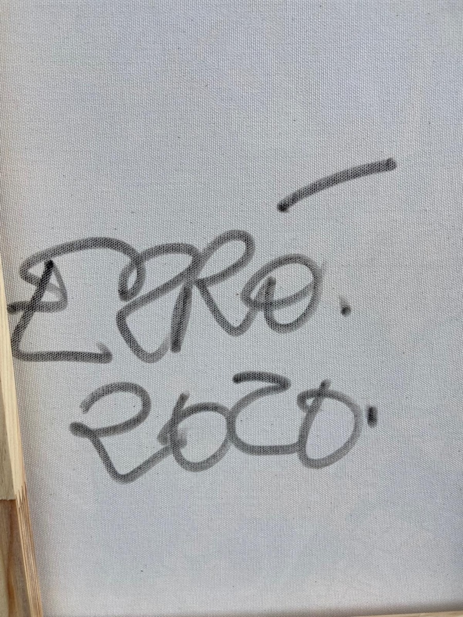 Artwork by Gudmundur Gudmundsson, Technique mixte sur toile, signé et daté au dos. Pièce unique.