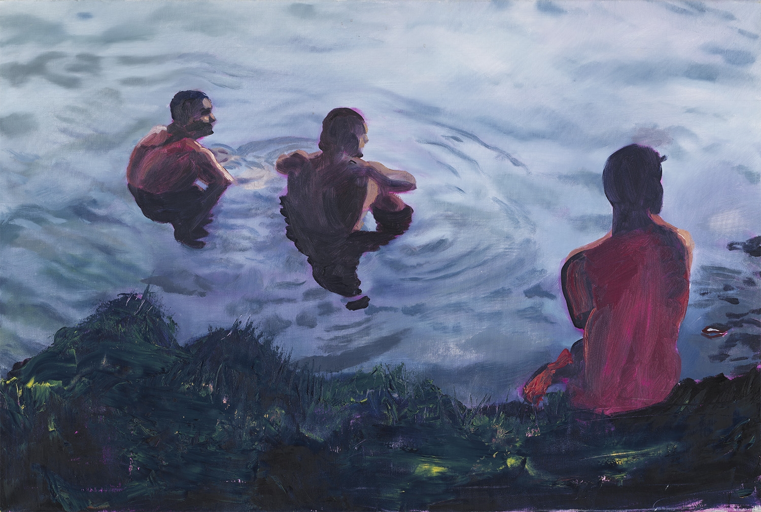 Artwork by Bettina Semmer, Drei Männer im Wasser, Made of oil on canvas