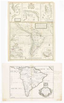 South America] Two English maps: (1) A new and exact map of the coast, countries and island - Benjamin Cole