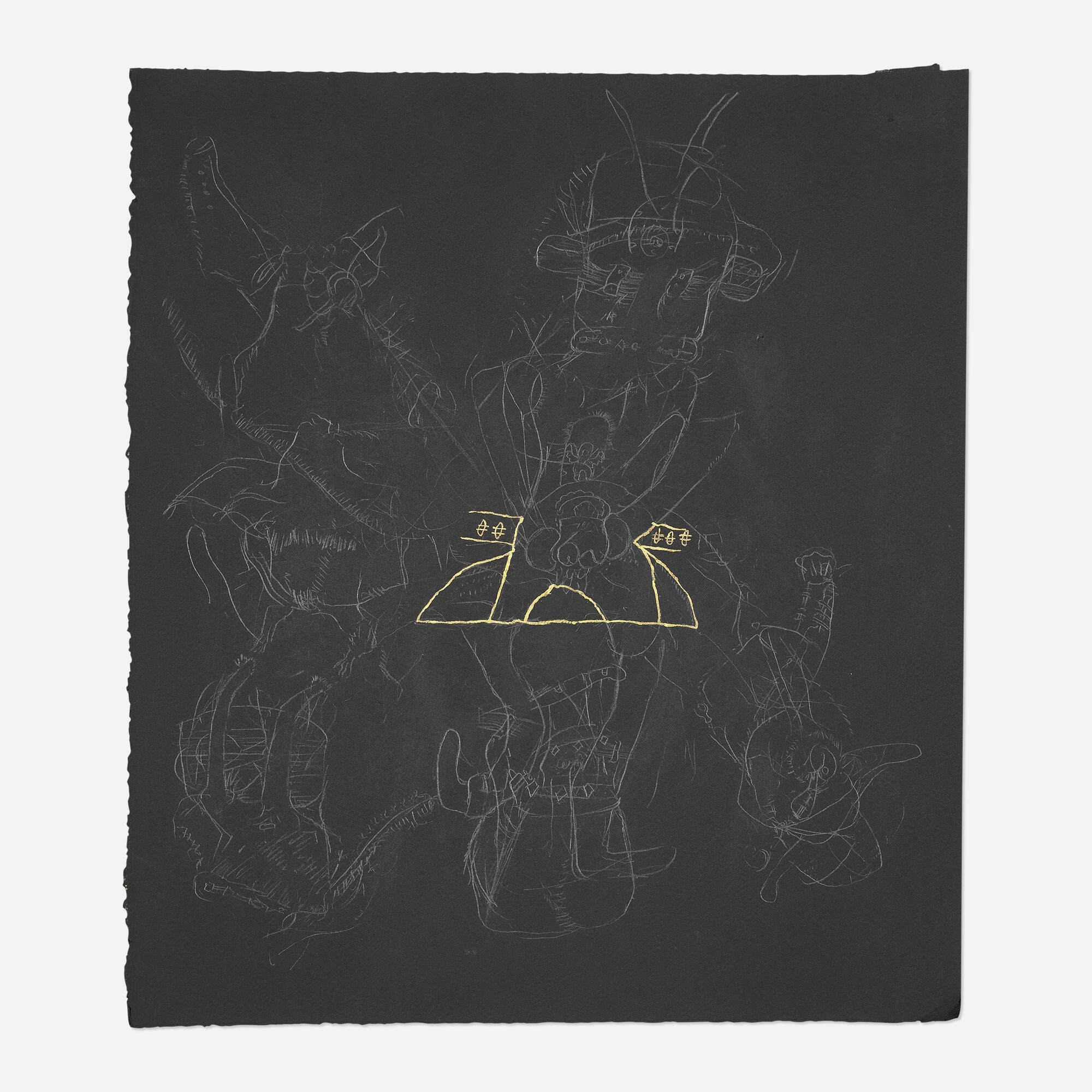 Artwork by Steven Doughton, (Blind Farmer) Roots, Legs and Wings, Made of pencil and gold ink on paper