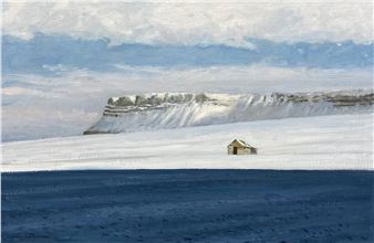 Oil on canvas: Arctic Trading Post, signed John Webster with gallery labels to the reverse. H.67 W - John Bruce Webster
