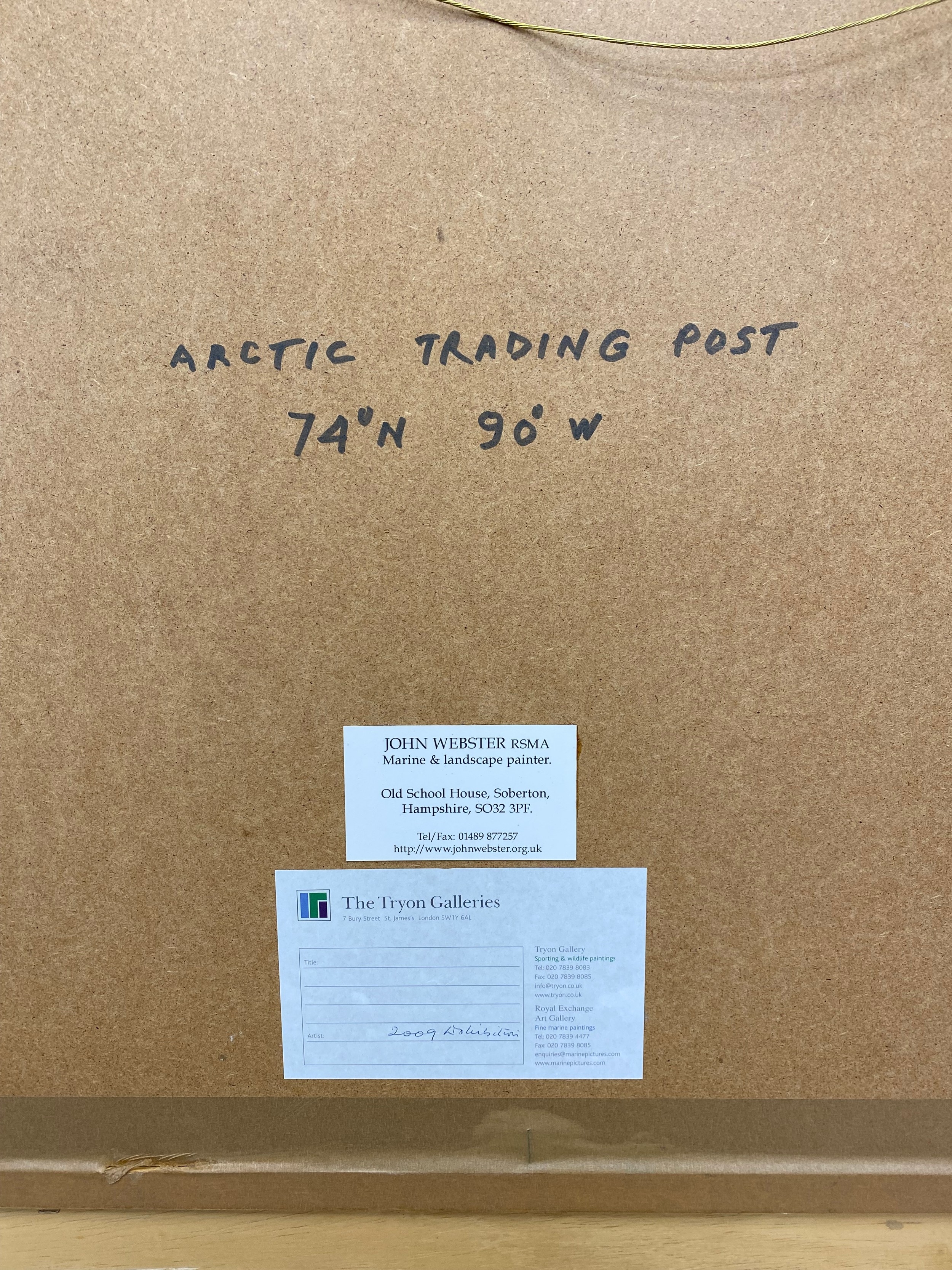 Artwork by John Bruce Webster, Oil on canvas: Arctic Trading Post, signed John Webster with gallery labels to the reverse. H.67 W, Made of Oil on canvas