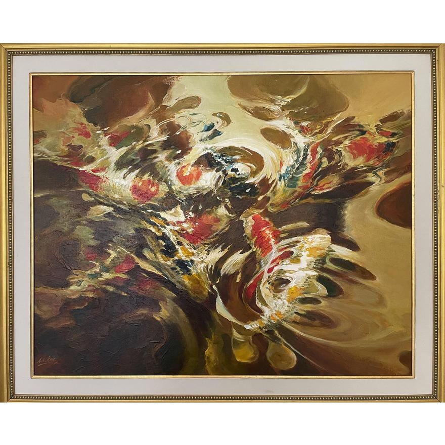 Artwork by Kang AH Sin, "Carpes dans l'eau", Made of oil on canvas