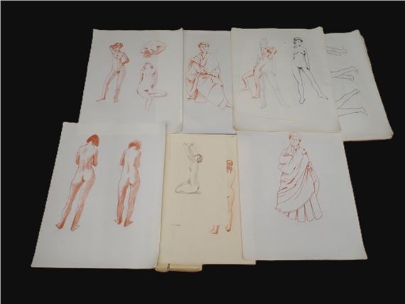 DOAN Inger (XX's) Lot d'environ 100 études de nus aux - Doan Inger