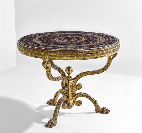 A Victorian gilt-brass mounted Blue John centre table, , the top attributed to Thomas Woodruff, the base by William Tonks and Sons - Thomas Woodruff