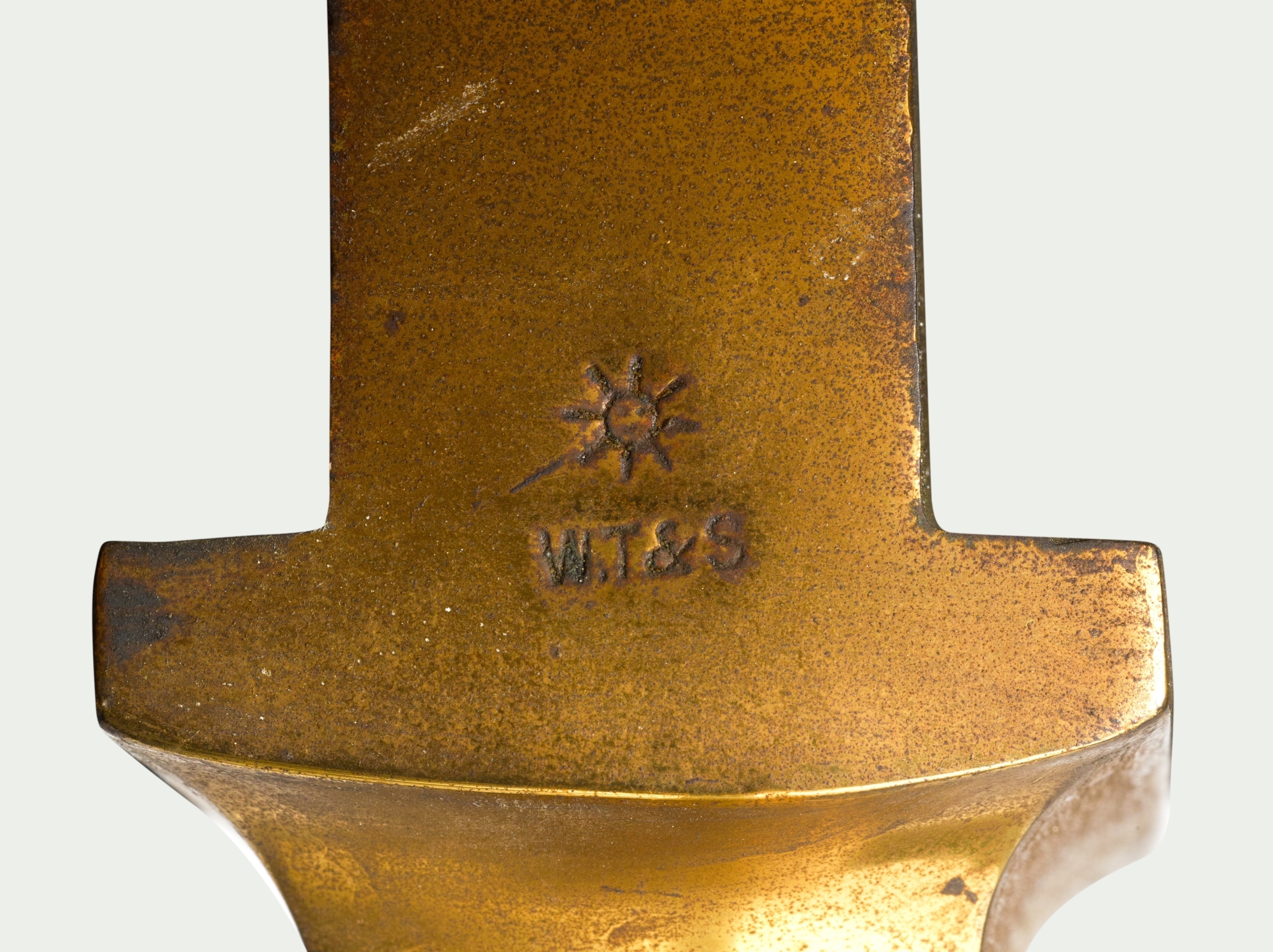 Artwork by Thomas Woodruff, A Victorian gilt-brass mounted Blue John centre table, , the top attributed to Thomas Woodruff, the base by William Tonks and Sons, Made of gilt-brass, the circular Blue John veneered top applied in segments to form concentric rings, the frieze with a border of paterae filled guilloche headed by fluting and stop-fluting, the three similarly cast scrolled supports decorated with husks and converging on a hexagonal pillar with a gadrooned ball finial and decorated on each facet with sunflowers, the arched tripod base similarly decorated with husks and trailing flowers on leafy paw feet