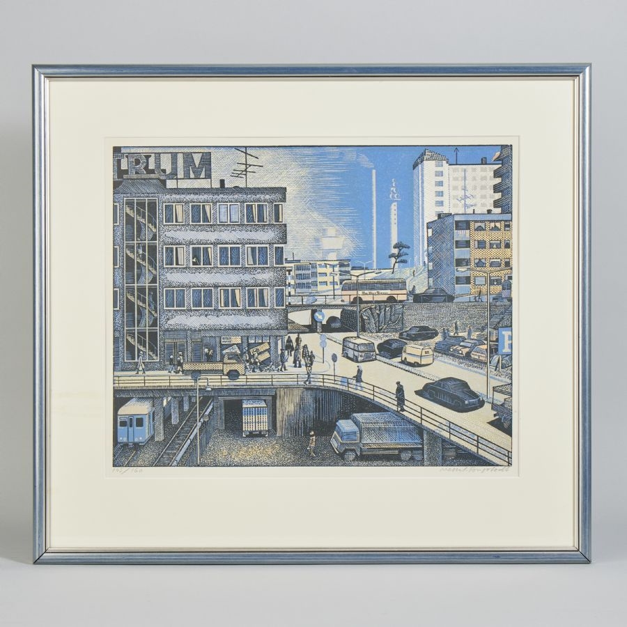 Artwork by Erik Wessel-Fougstedt, Sweden. Signed, Made of WOOD ENGRAVING