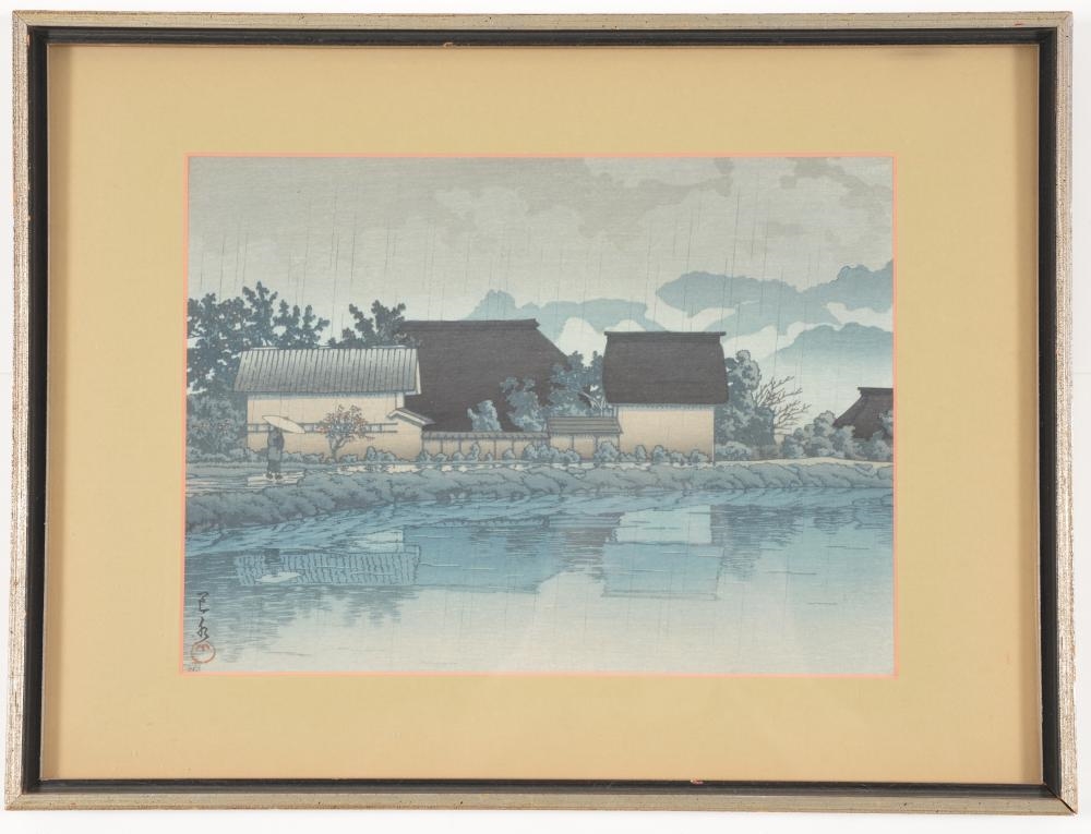 Artwork by Hasui Kawase, Rainy Yasuniwa, Nagano Prefecture, Made of Japanese woodblock print