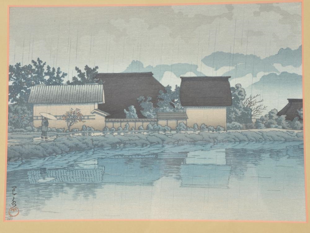 Artwork by Hasui Kawase, Rainy Yasuniwa, Nagano Prefecture, Made of Japanese woodblock print