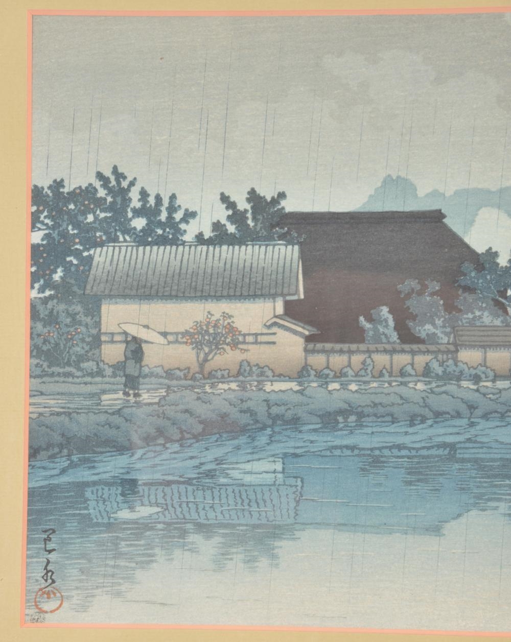 Artwork by Hasui Kawase, Rainy Yasuniwa, Nagano Prefecture, Made of Japanese woodblock print