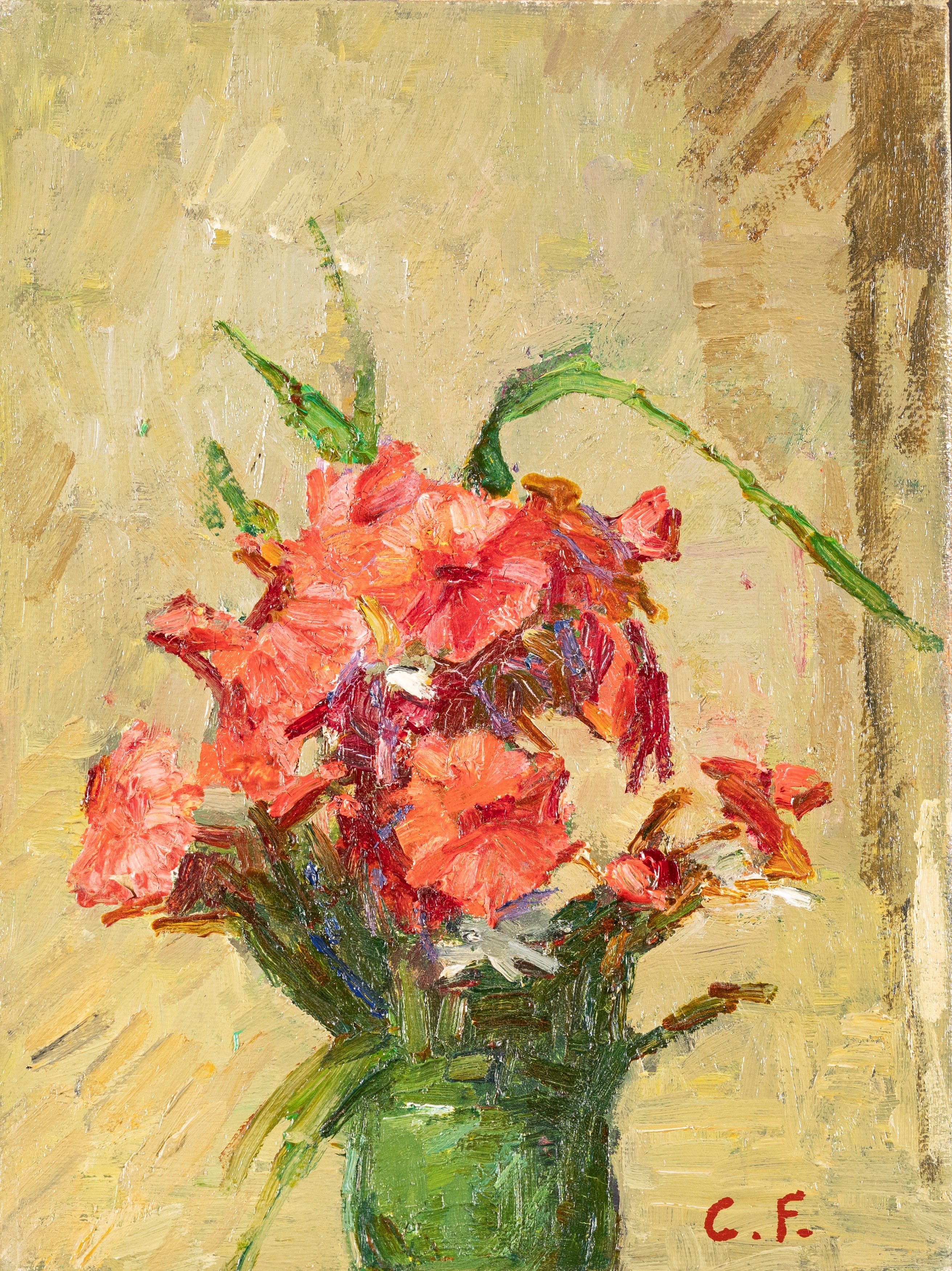 Artwork by Carlo Fornara, Vase of flowers, Made of oil on canvas panel