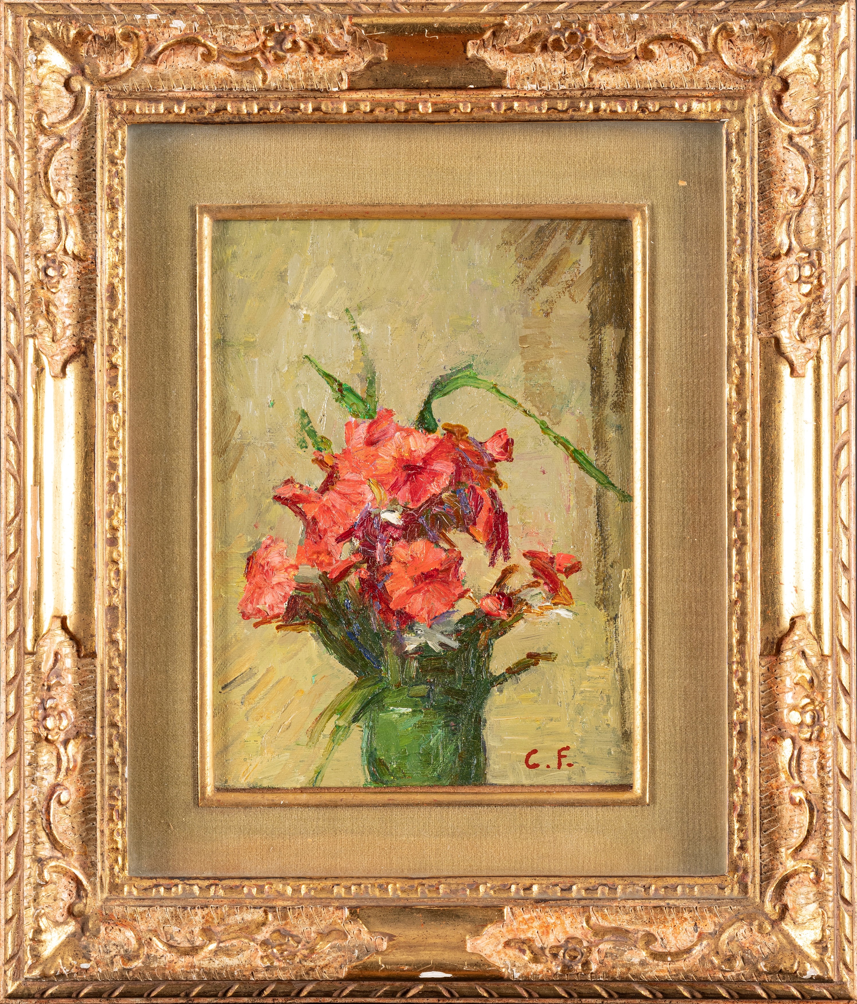 Artwork by Carlo Fornara, Vase of flowers, Made of oil on canvas panel