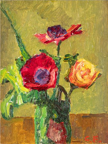 Vase of poppies by Carlo Fornara