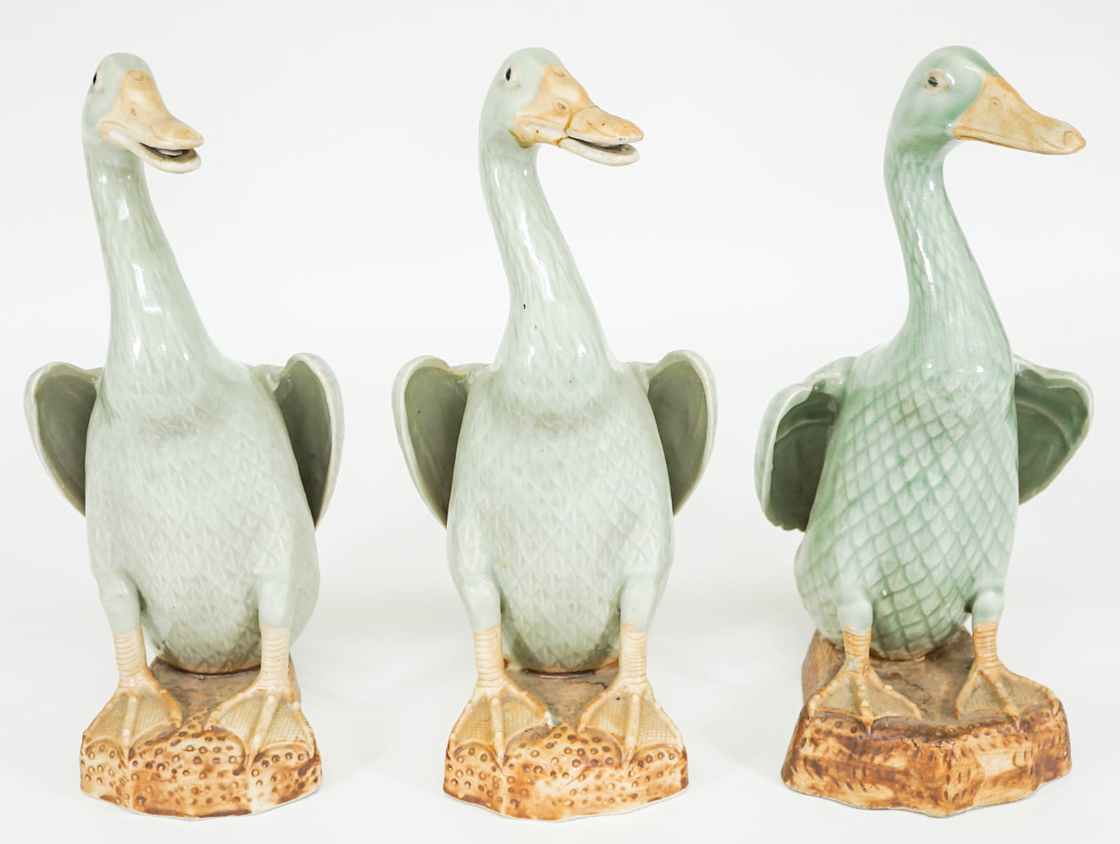 Artwork by Chinese School, Three Chinese Porcelain Duck Figures (12 inches), Made of porcelain