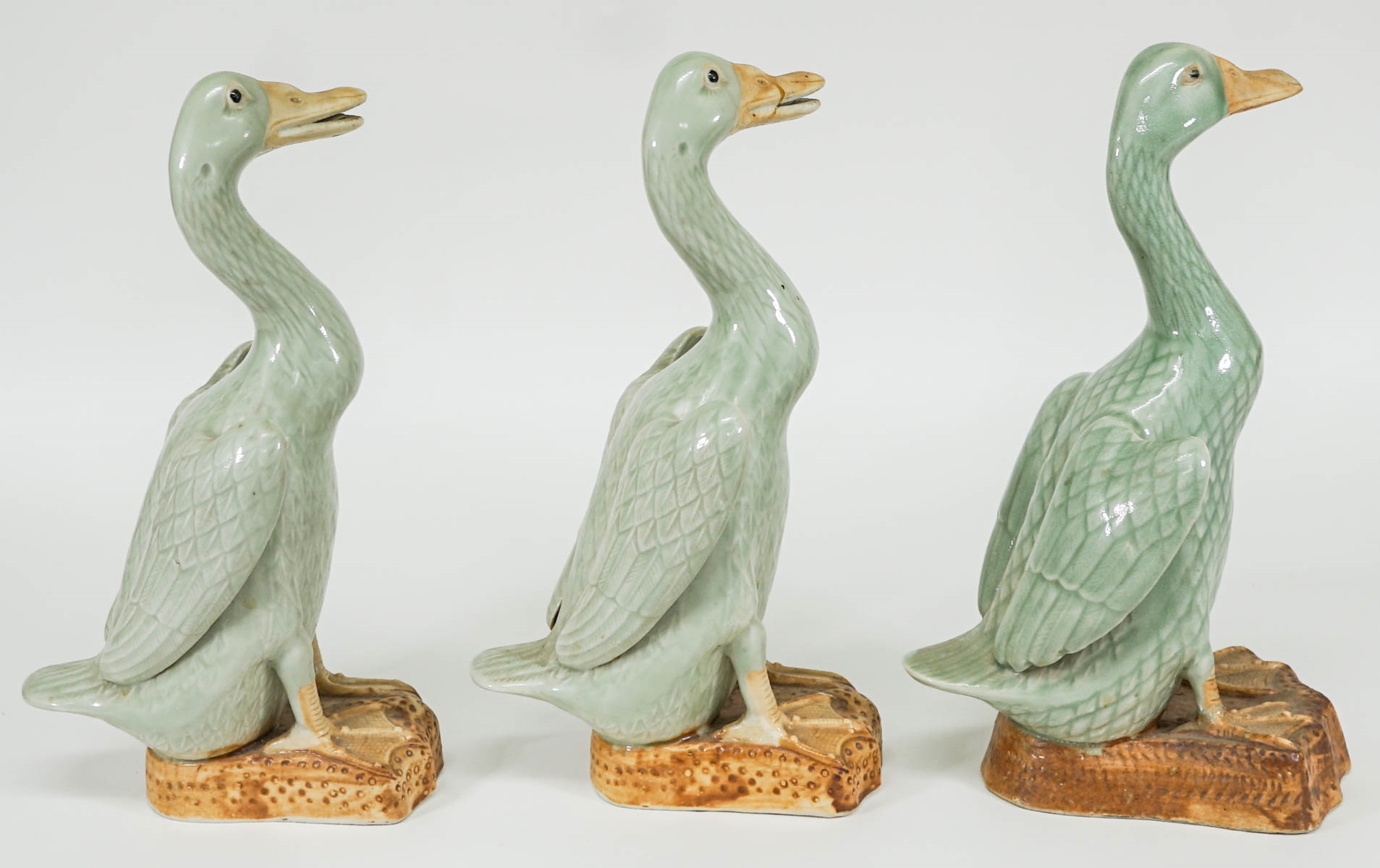 Artwork by Chinese School, Three Chinese Porcelain Duck Figures (12 inches), Made of porcelain