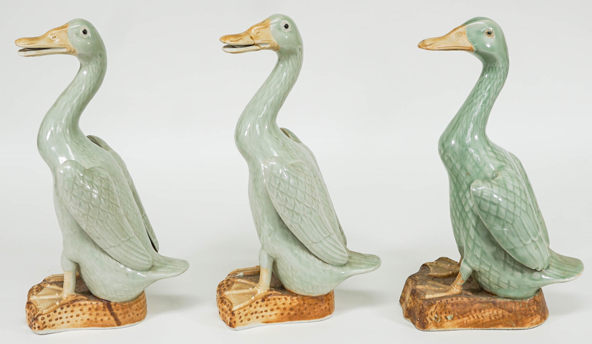 Artwork by Chinese School, Three Chinese Porcelain Duck Figures (12 inches), Made of porcelain