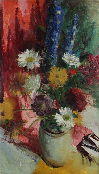 RED SCARF AND FLOWERS by M. Noel Slaney