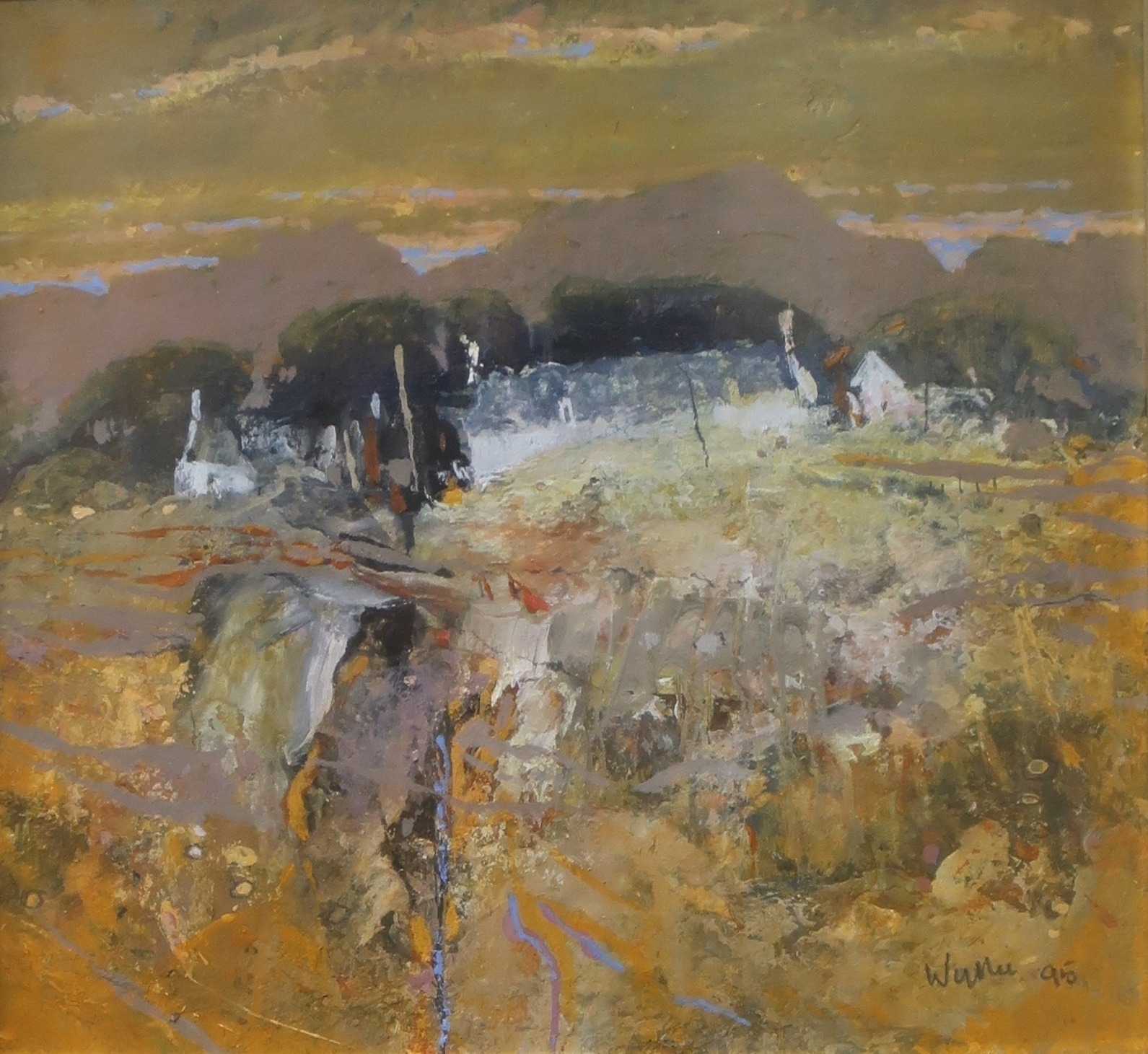 Artwork by Gordon Wyllie, FARM IN THE MORNING - ARGYLL, Made of Mixed media