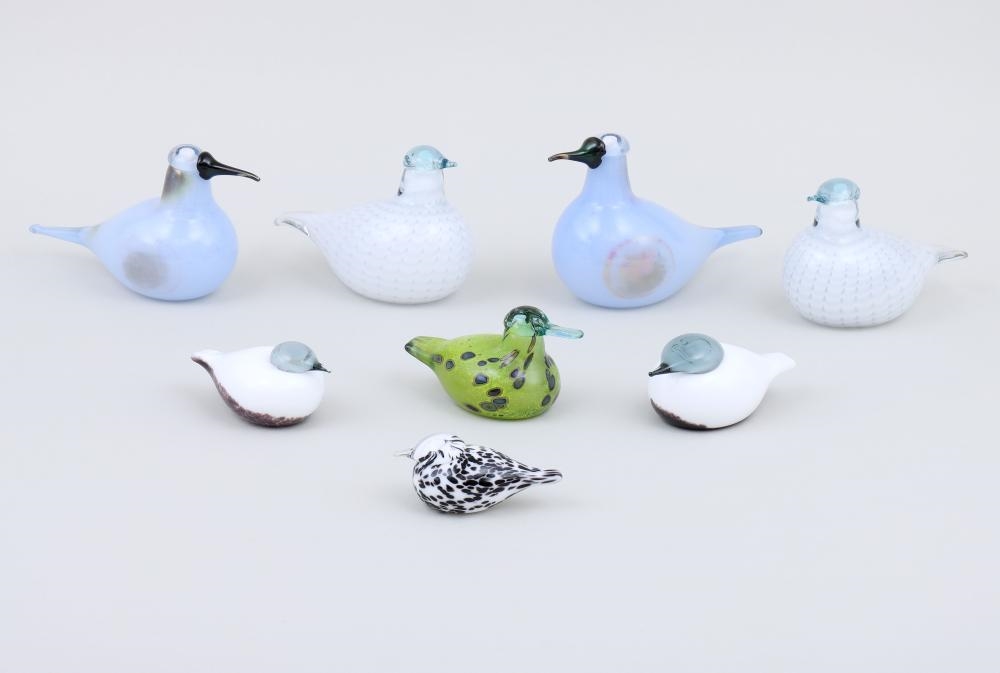 Artwork by Oiva Toikka, Collection of (8) Small Iittala Glass Birds, Made of Glass