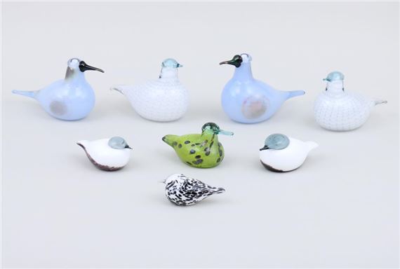 Collection of (8) Small Iittala Glass Birds by Oiva Toikka, circa 2004