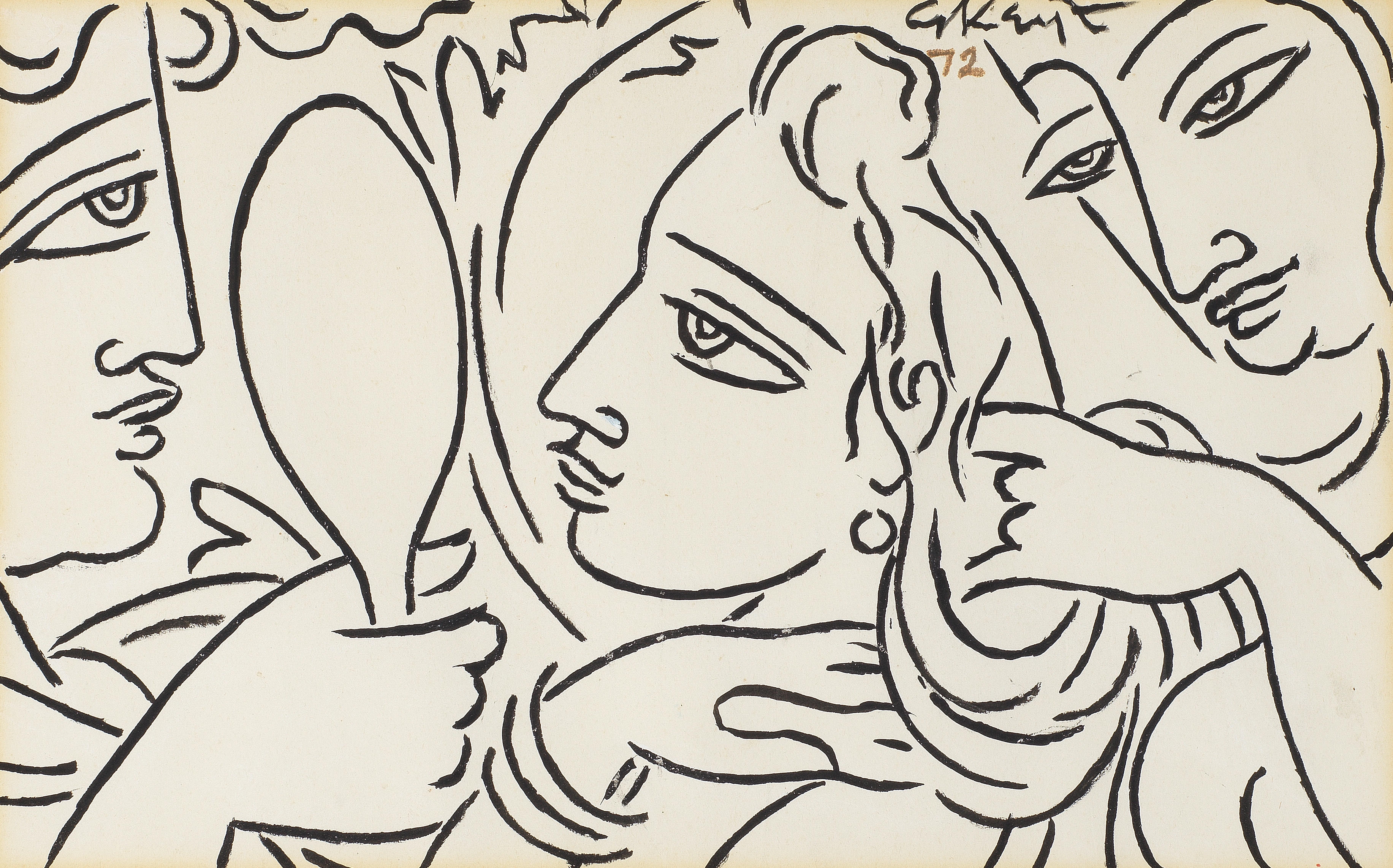 George Keyt | Untitled (Three Women) (1972) | MutualArt