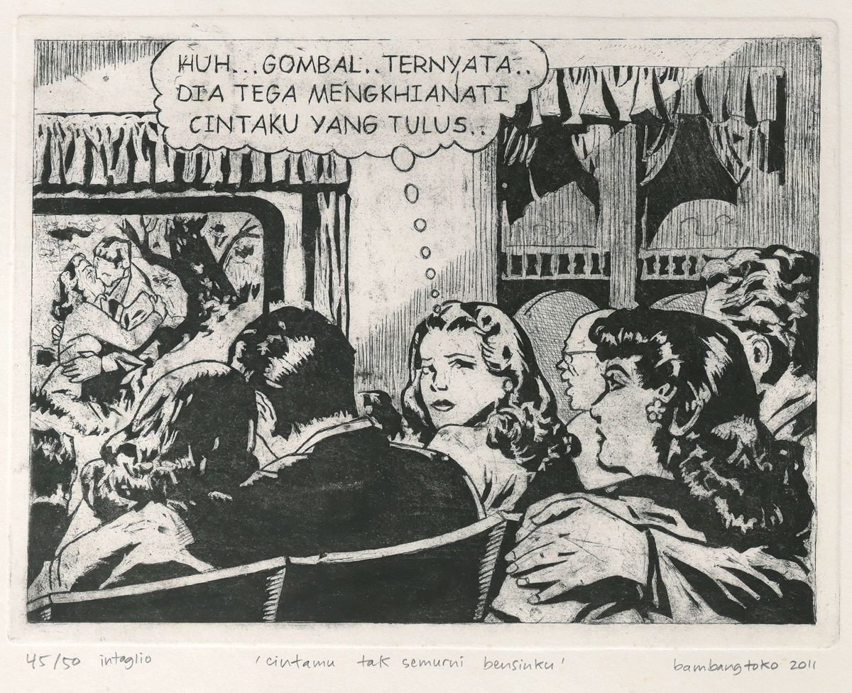 Artwork by Bambang Toko Witjaksono, Cintamu Tak Semurni Bensinku, Made of etching and aquatint on paper