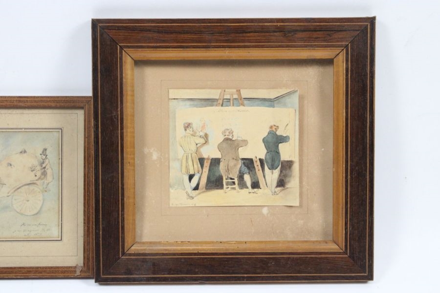 Artwork by Henry Monnier, 12 x 17 cm, 11 x 14 cm, 12, Made of Trois aquarelles sur papier