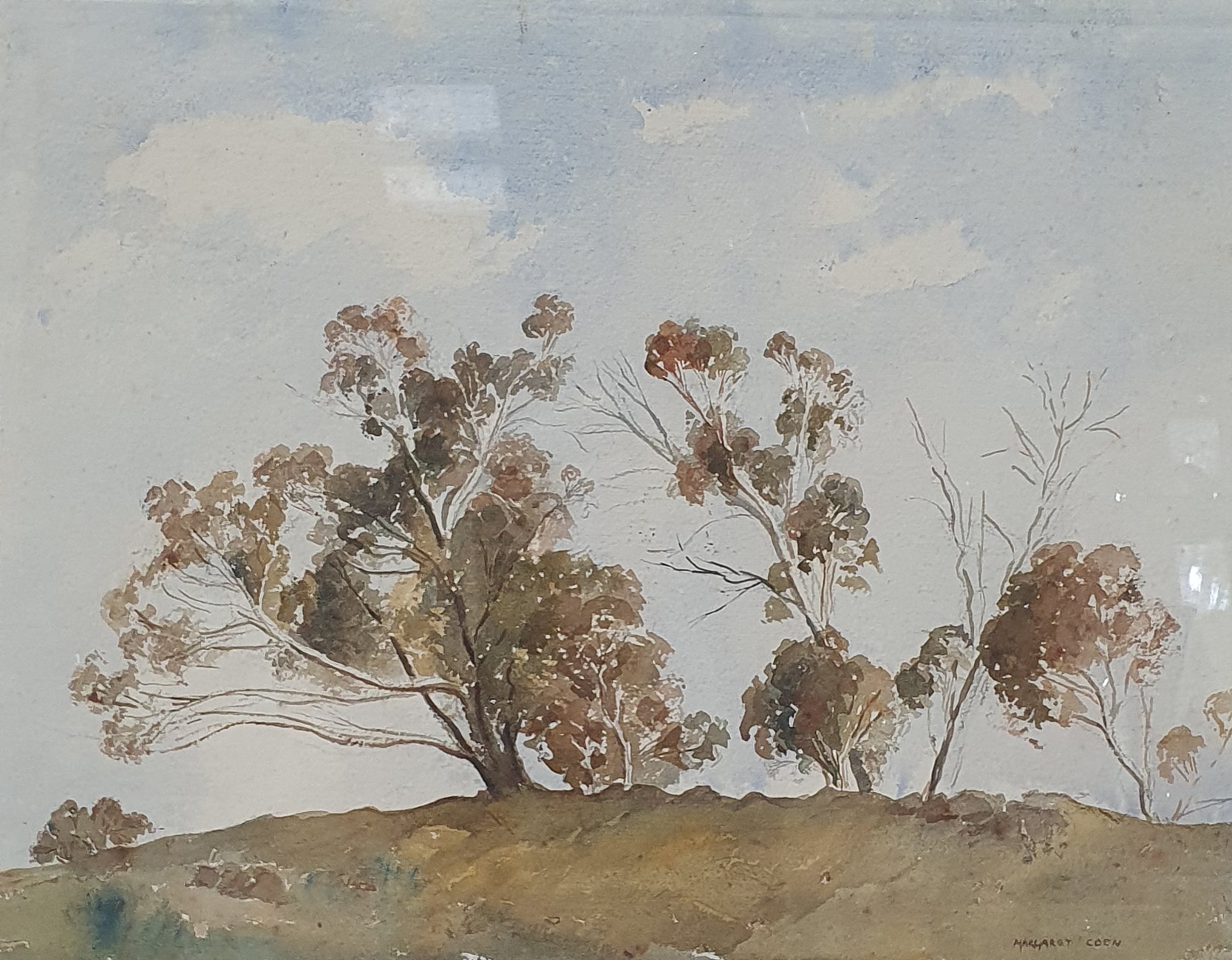 Artwork by Margaret Coen, untitled (Trees on a Hill), Made of watercolour