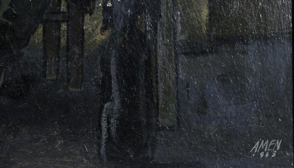 Artwork by Antonio Menegazzo, Man Eating Spaghetti, Made of oil on board painting