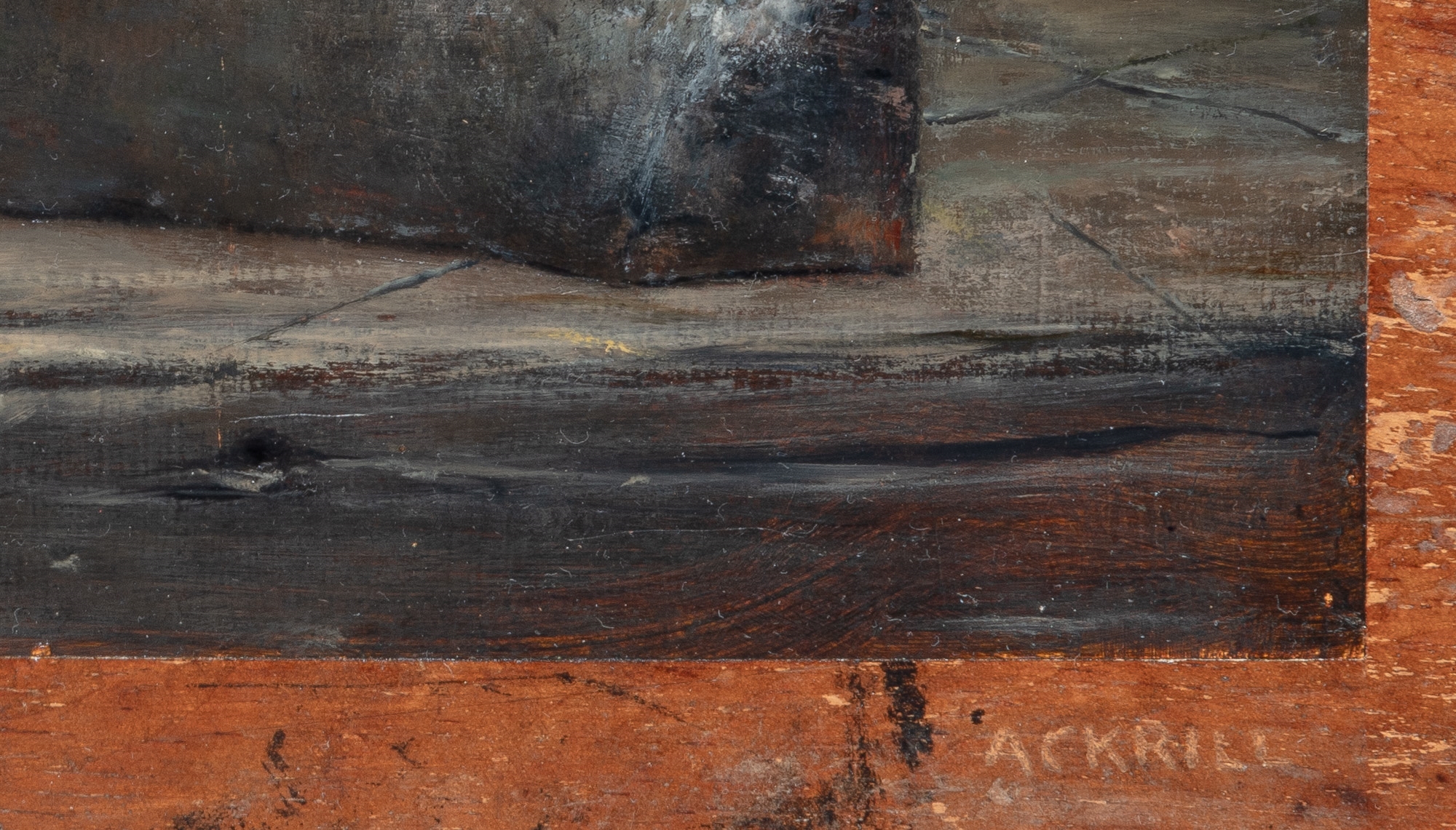 Artwork by Anthony Ackrill, Tomato and Anvil, Made of Oil on reclaimed wood panel