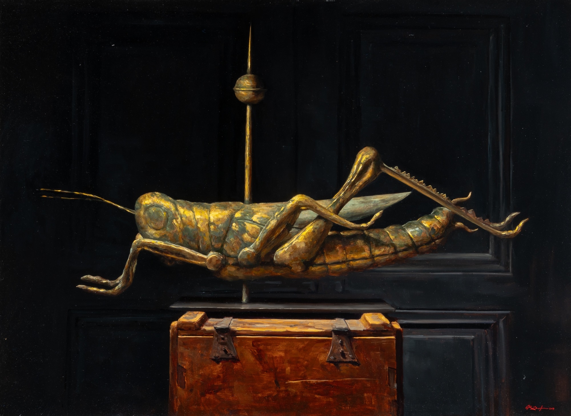 Artwork by Sarah Lamb, Antique Grasshopper Weathervane, Made of Oil on canvas