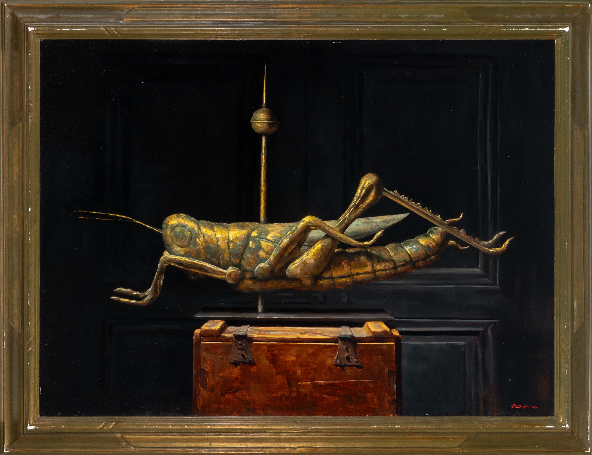 Artwork by Sarah Lamb, Antique Grasshopper Weathervane, Made of Oil on canvas