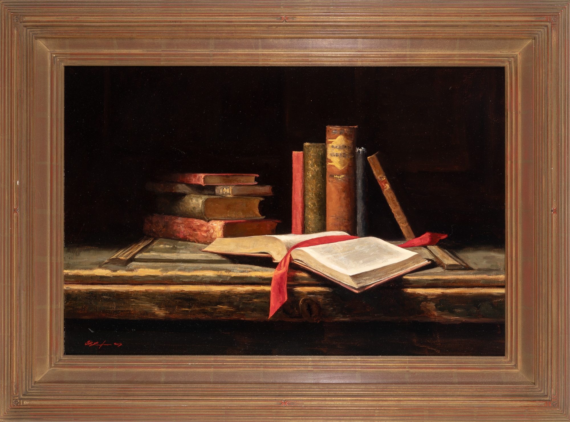 Artwork by Sarah Lamb, Old Books, Made of Oil on canvas