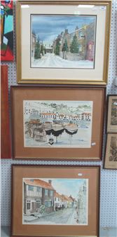 Isobel Blincow (Sheffield Artist) Winter Street Scene at Castleton, watercolour, signed lower right, 29 - Isabel Blincow