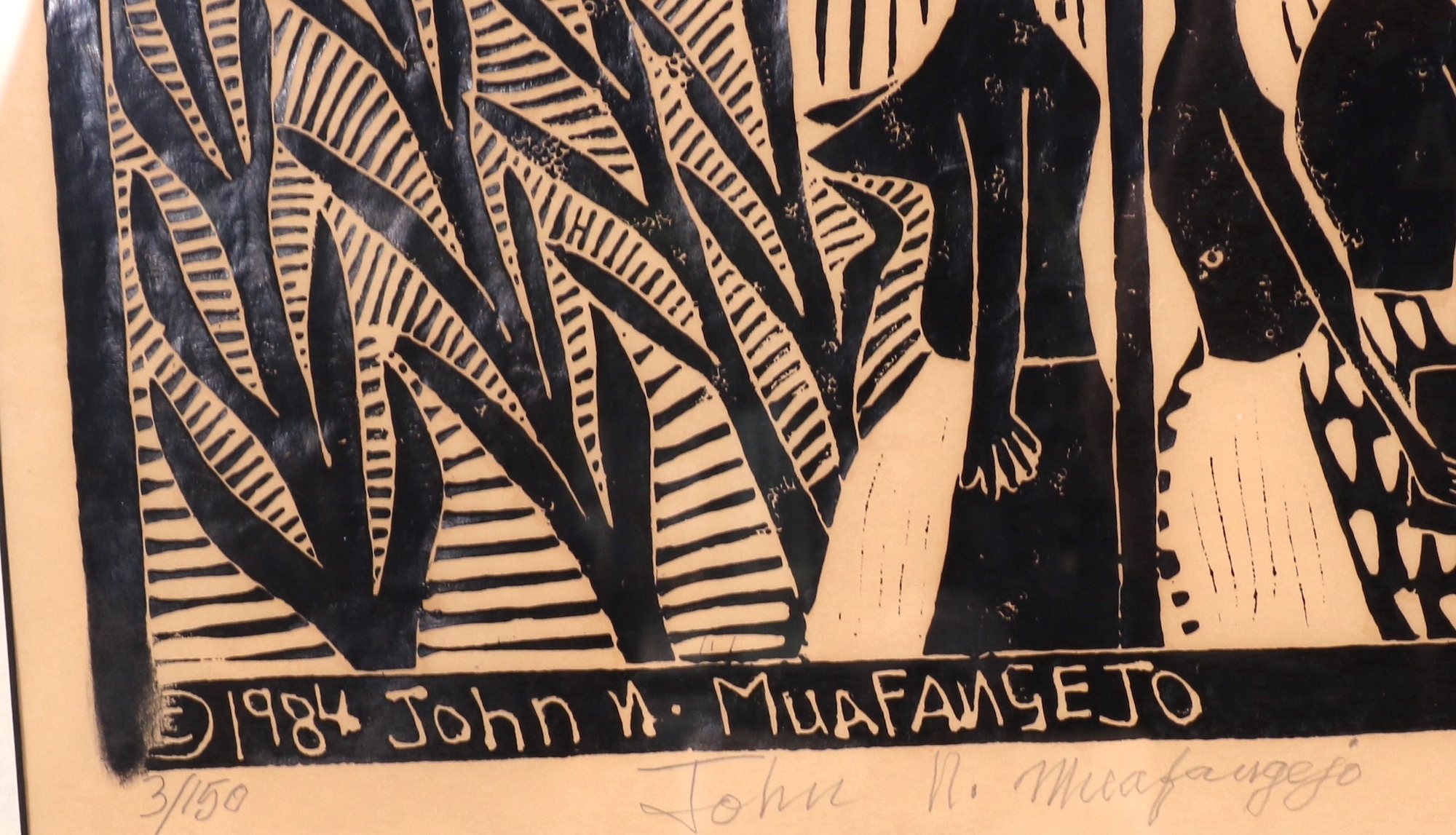 Artwork by John Ndevasia Muafangejo, A BEAUTIFUL OVAMBOLAND, Made of linocut