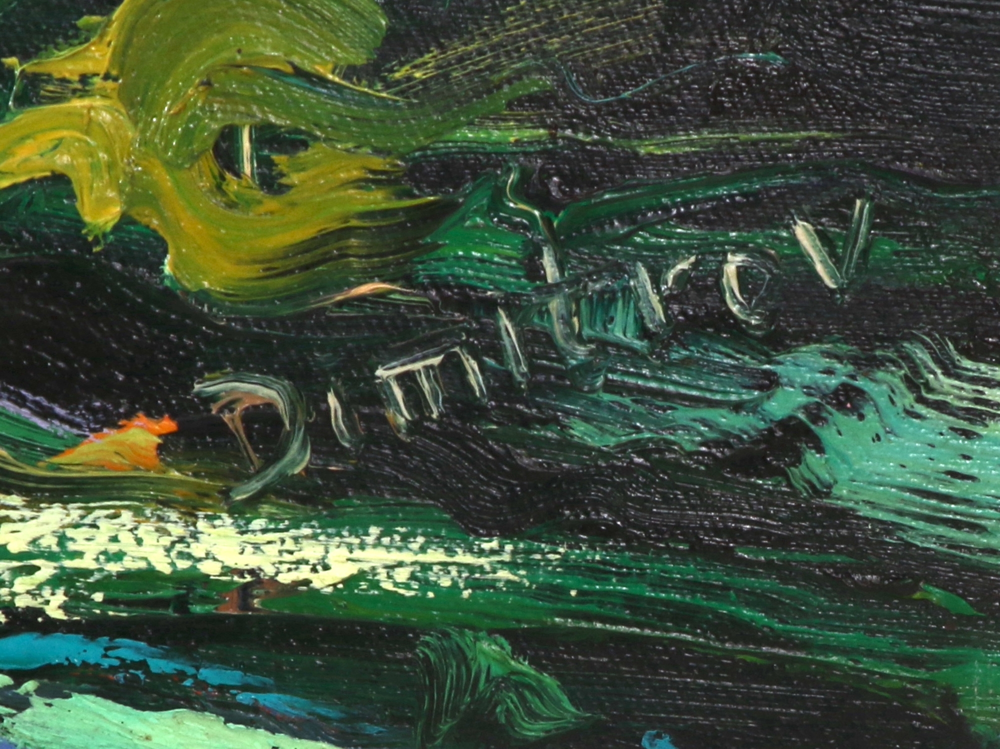 Artwork by Branko Dimitrov, STREET SCENE WITH TREES IN BLOOM, Made of oil on canvas