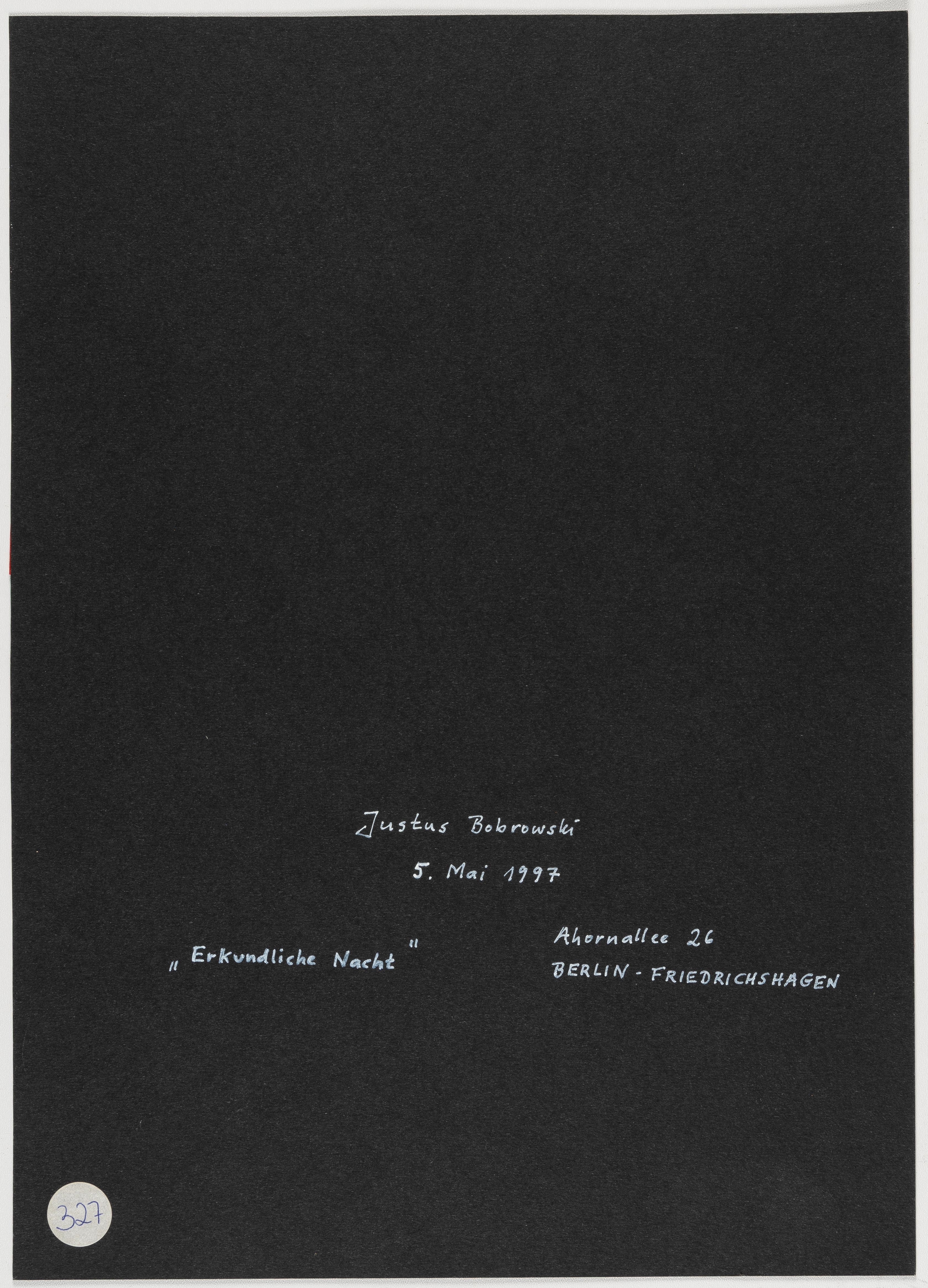 Artwork by Justus Bobrowski, Erkundliche Nacht, Made of Collage mit verschiedenen Papieren. 1997. Ca. 35 x 25 cm. Verso signiert, datiert “5. Mai 1997”, betitelt und bezeichnet