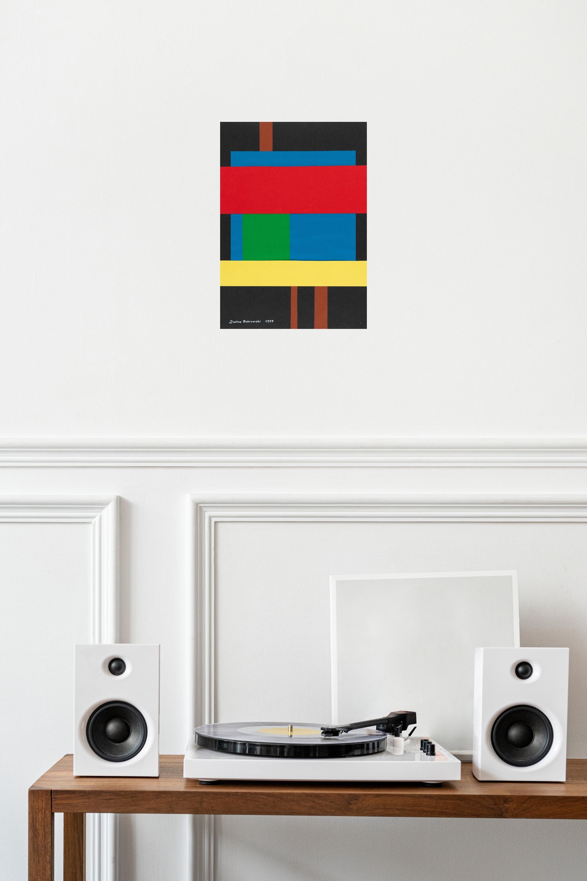 Artwork by Justus Bobrowski, Erkundliche Nacht, Made of Collage mit verschiedenen Papieren. 1997. Ca. 35 x 25 cm. Verso signiert, datiert “5. Mai 1997”, betitelt und bezeichnet