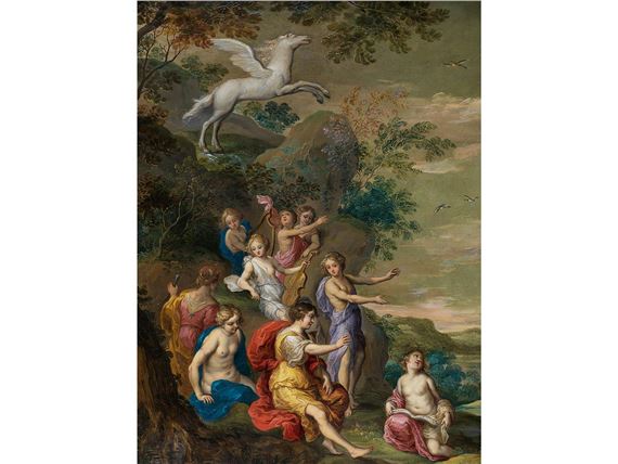 LANDSCHAFT MIT MINERVA UND DEN MUSEN - Gillis Coignet II