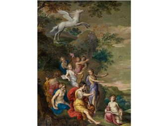 LANDSCHAFT MIT MINERVA UND DEN MUSEN - Gillis Coignet II