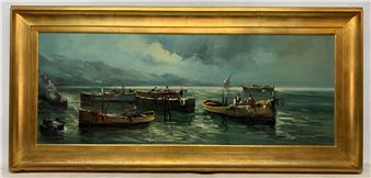 Giovanetti &quot;Bote con pescadores&quot; Oleo sobre tela - Miguel Angel Giovanetti