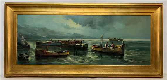 Giovanetti "Bote con pescadores" Oleo sobre tela by Miguel Angel Giovanetti